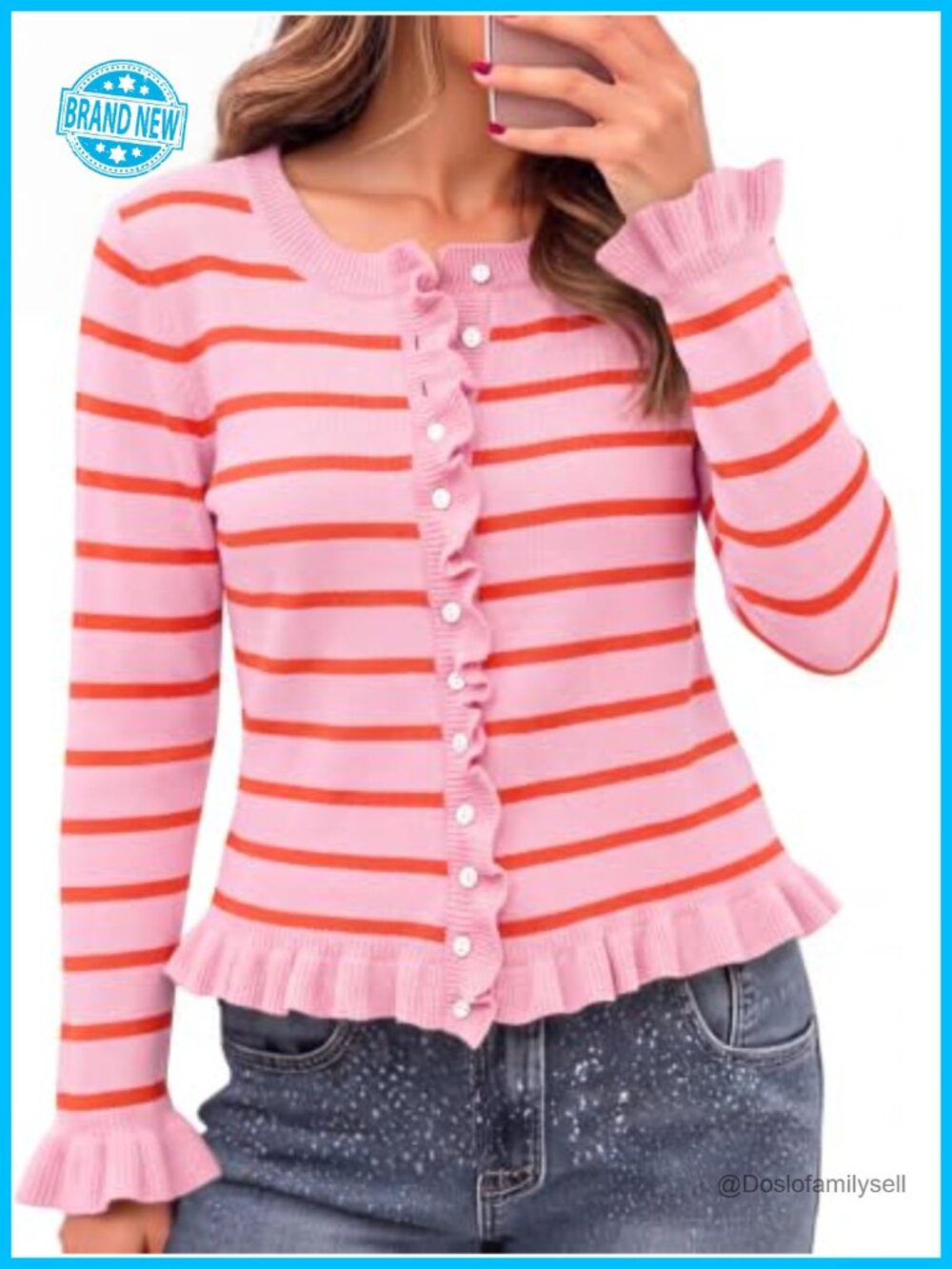 Womens Ruffle Cropped Cardigan Long Sleeve Knit Sweater Button Down Crop Top